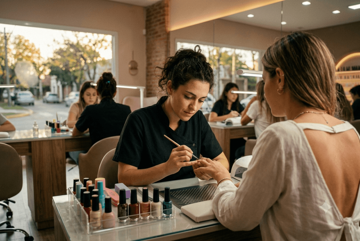 Profesional de manicura y pedicure trabajando