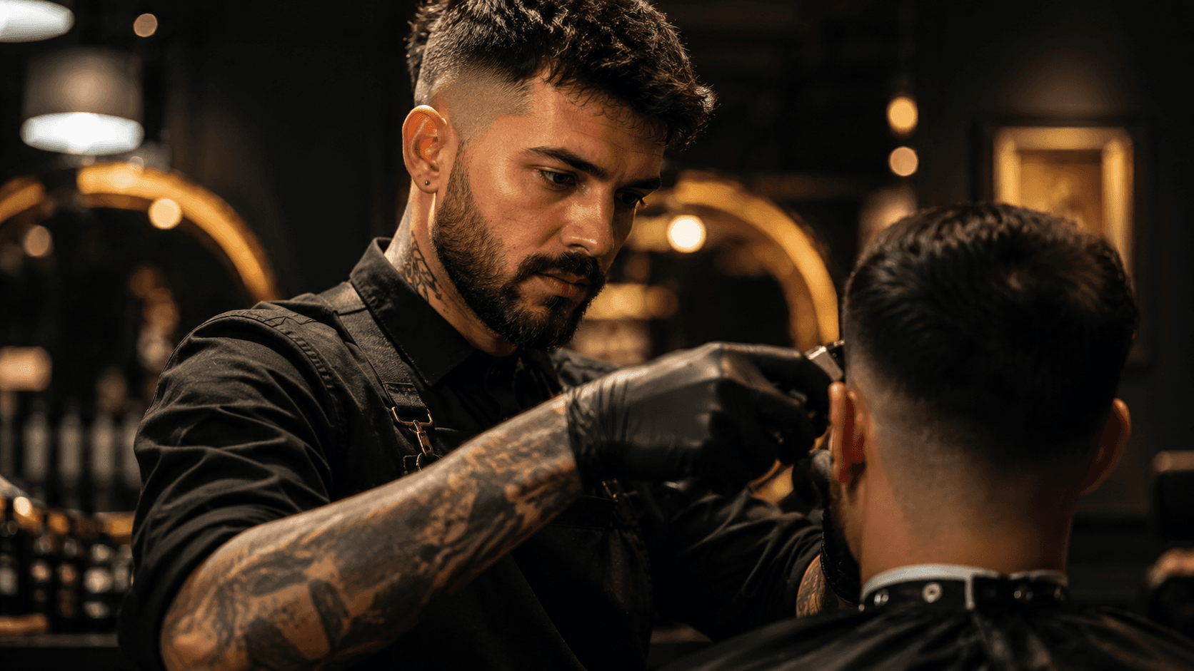 Barbero trabajando en su barbería