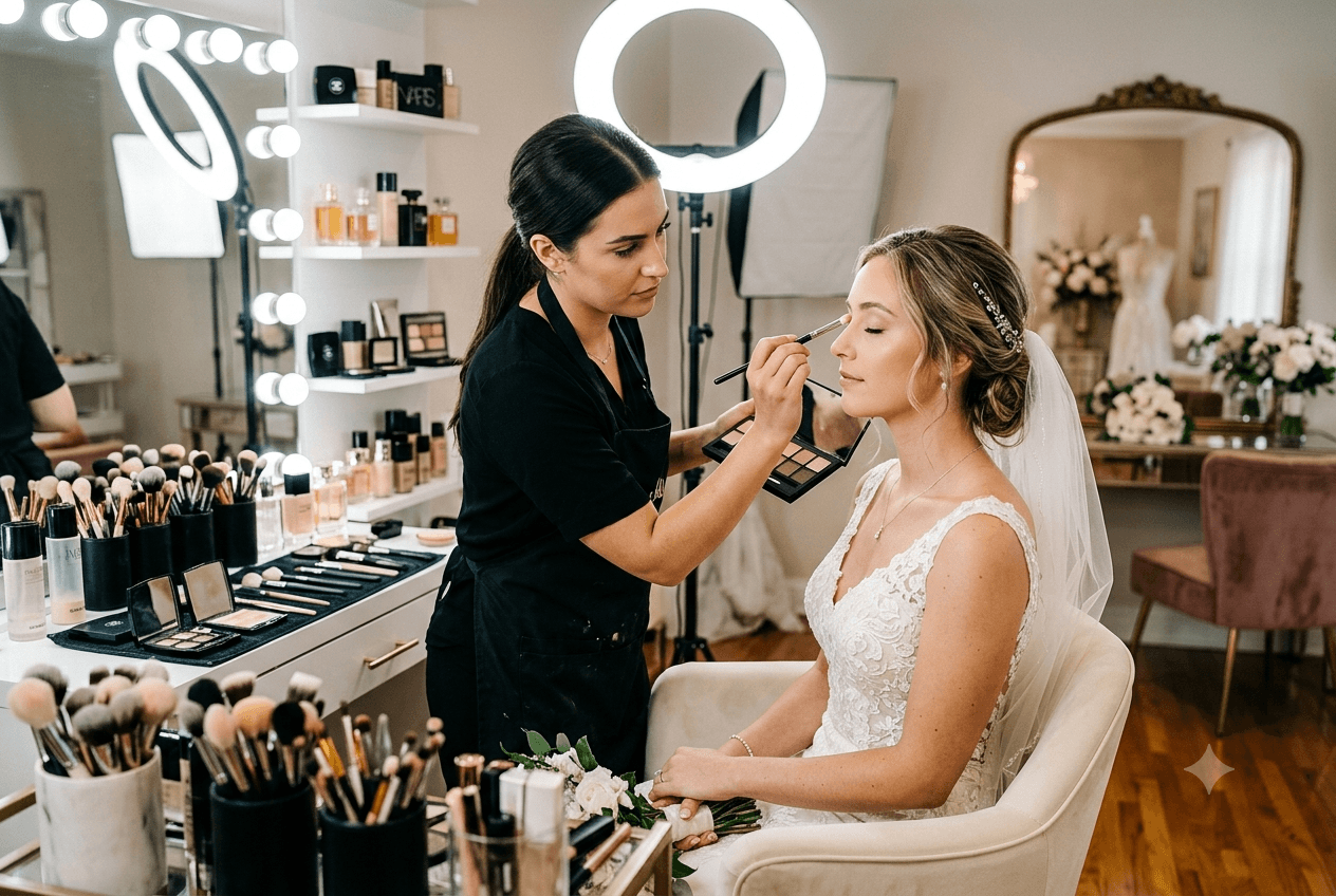 Profesional de salones de maquillaje trabajando